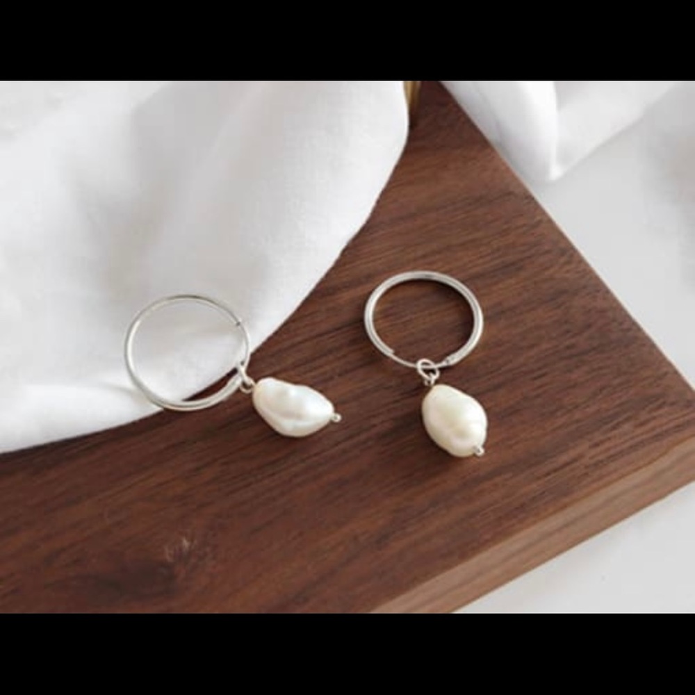 Sterling Silver Simple Geometric Baroque Freshwater Pearl Earrings